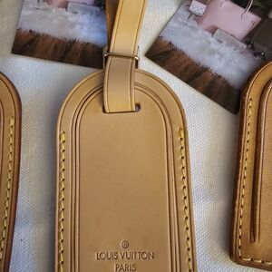 Louis Vuitton Tan Leather Luggage Tag with Yellow Stitching
